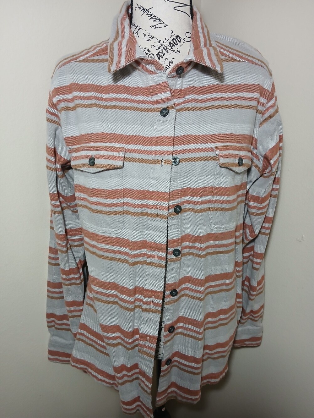 Patagonia Striped Button-Up Shirt in White and Rust